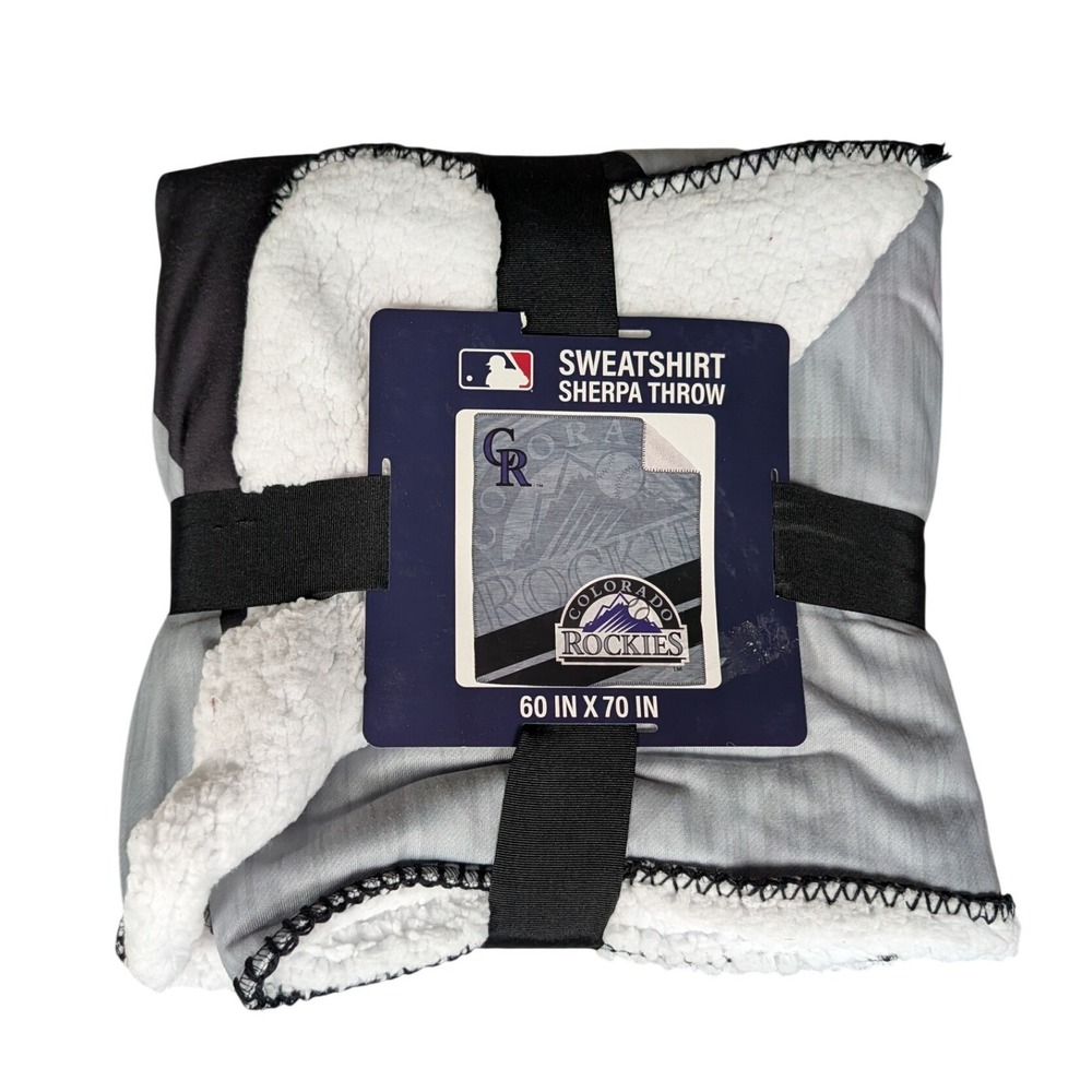 MLB Colorado Rockies Sweatshirt Sherpa Throw Blanket Gray Black Pegasus Sports